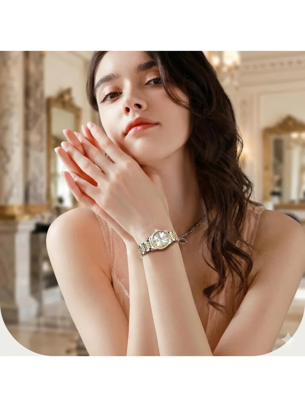 Women's Gold and Silver Analog Quartz Waterproof Stainless Steel Band Watch